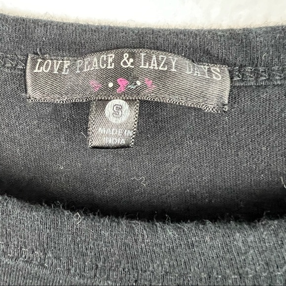 LOVE PEACE & LAZY DAYS Bat Cropped Boxy Tee, Black, Size Small - Picture 3 of 4